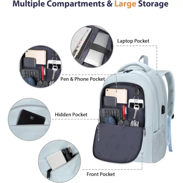 imageMATEIN Travel Laptop Backpack 17 inch Business Flight Approved Carry on Backpack TSA Large Computer Backpack for Men Women with USB Port and Trolley Sleeve College School Tactical Book Bag GreyBlue