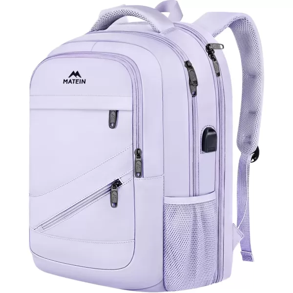 imageMATEIN Travel Laptop Backpack 17 inch Business Flight Approved Carry on Backpack TSA Large Computer Backpack for Men Women with USB Port and Trolley Sleeve College School Tactical Book Bag GreyPurple