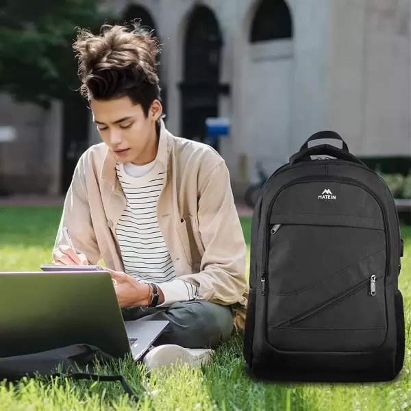 imageMATEIN Travel Laptop Backpack 17 inch Business Flight Approved Carry on Backpack TSA Large Computer Backpack for Men Women with USB Port and Trolley Sleeve College School Tactical Book Bag GreyBlack