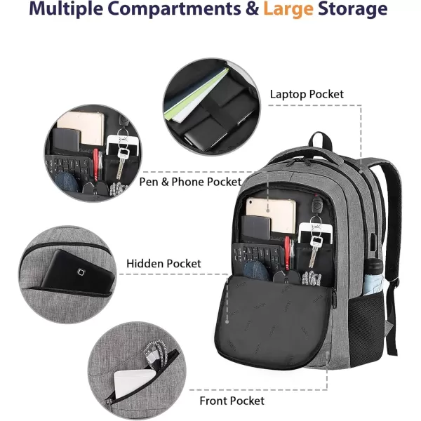 imageMATEIN Travel Laptop Backpack 17 inch Business Flight Approved Carry on Backpack TSA Large Computer Backpack for Men Women with USB Port and Trolley Sleeve College School Tactical Book Bag GreyGrey