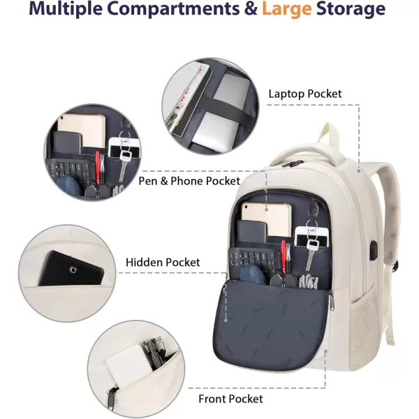 imageMATEIN Travel Laptop Backpack 17 inch Business Flight Approved Carry on Backpack TSA Large Computer Backpack for Men Women with USB Port and Trolley Sleeve College School Tactical Book Bag GreyBeige