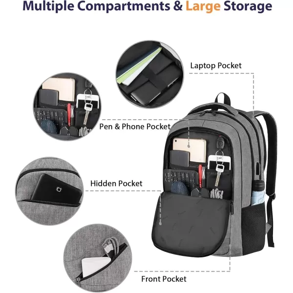 imageMATEIN Travel Laptop Backpack 17 inch Business Flight Approved Carry on Backpack TSA Large Computer Backpack for Men Women with USB Port and Trolley Sleeve College School Tactical Book Bag GreyGrey