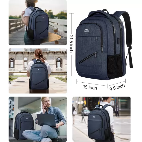 imageMATEIN Travel Laptop Backpack 17 inch Business Flight Approved Carry on Backpack TSA Large Computer Backpack for Men Women with USB Port and Trolley Sleeve College School Tactical Book Bag GreyDark Blue