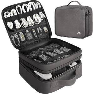 imageMATEIN Cable Organizer Bag Waterproof Travel Electronic Storage with Adjustable Divider Shockproof Portable Double Layer Tech Bag Carrying Case for Cord Earbuds Charger SD Card Tech Gifts BlackGrey