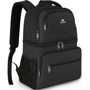 imageMATEIN Cooler Backpack 26 Cans Insulated Lunch Backpack for Men Women Leakproof Double Layer Lunch Cooler Bag Lightweight Soft Lunch Backpack with Cooler Compartment Beach Camping Hiking Beer GiftsBlack