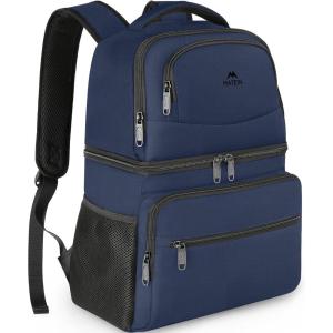 imageMATEIN Cooler Backpack 26 Cans Insulated Lunch Backpack for Men Women Leakproof Double Layer Lunch Cooler Bag Lightweight Soft Lunch Backpack with Cooler Compartment Beach Camping Hiking Beer GiftsBlue