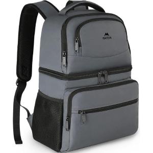 imageMATEIN Cooler Backpack 26 Cans Insulated Lunch Backpack for Men Women Leakproof Double Layer Lunch Cooler Bag Lightweight Soft Lunch Backpack with Cooler Compartment Beach Camping Hiking Beer GiftsAustere Grey