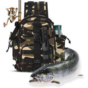 imageMATEIN Fishing Backpack Tackle Bag Small Convertible Fishing Sling Bag Tackle Box with Rod Holder Fishing Gifts for Men WaterResistant Tackle Storage Bags Hold Fish Gear Accessories Camouflage