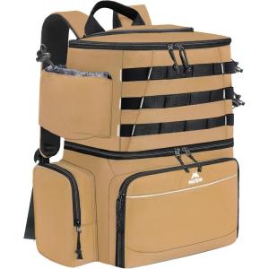 imageMATEIN Fishing Backpack Water Resistant Fishing Tackle Box Bag with Rod Holders ampamp Cooler Gear Gifts for MenKhaki  Large
