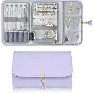 imageMATEIN Jewelry Organizer for Travel Womens PU Leather Large Jewerly Holder with Tassel Travel Necklace Earring Ring Bracelet Storage Case PurplePurple