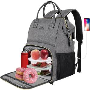 imageMATEIN Lunch Backpack for Men Women 17 Inch Large Insulated Cooler Backpack with USB Charging Port Water Resistant Lunch Box Backpack Travel Laptop Backpack for Men Work Picnic College Nurse BlackAustere Grey