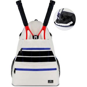 imageMATEIN Tennis Bag Tennis Racket Bags Large Tennis Backpack for Men ampamp Women with Shoe Compartment Hold 2 Rackets Waterproof Tennis Gifts BagBeige