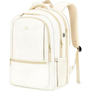 imageMATEIN Cute Backpacks for Teen Girls Beige Backpack for School Water Resistant TSA Approved Travel Bookbag for Women 17 Inch Laptop Backpack for College Students Teachers Valentine Gifts for Her