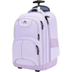 imageMATEIN Rolling Backpack 17 inch Water Resistant Wheeled Laptop Backpack Carry on Luggage Business Bag Overnight College Computer Backpack Trolley Suitcase for Men Women Adults to Travel BlackPurple