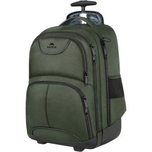 imageMATEIN Rolling Backpack 17 inch Water Resistant Wheeled Laptop Backpack Carry on Luggage Business Bag Overnight College Computer Backpack Trolley Suitcase for Men Women Adults to Travel BlackGreen