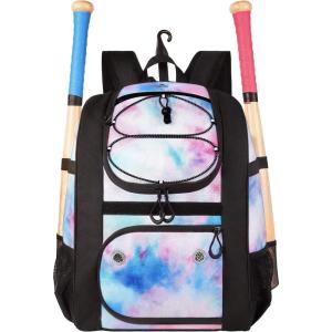 imageMATEIN Softball Bag Lightweight Baseball Bat Backpack with Shoe Compartment Baseball Bag with Fence Hook for TBall Bat ampamp Equipment Softball Gift Catchers Bags for Women Fit Batting Glove HelmetTiedye