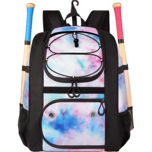 imageMATEIN Softball Bag Lightweight Baseball Bat Backpack with Shoe Compartment Baseball Bag with Fence Hook for TBall Bat ampamp Equipment Softball Gift Catchers Bags for Women Fit Batting Glove HelmetTiedye  Large