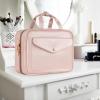 imageMATEIN Travel Toiletry Bag for Women 9L Faux Leather Hanging Makeup Bag with Metal Snap Handle Large Waterproof Cosmetic Bags Multiple Traveling Organizer Container for Toiletries Accessories PinkAustere Pink
