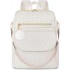 imageMATEIN Quilted Laptop Backpack for Women 156 Inch Convertible Soft Leather Backpack Purses Fashion Water Resistant Shoulder Bag Antitheft Travel Daypack Cute Handbag for Work College Beige