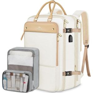 imageMATEIN Carry on Backpack for Women 52L TSA Travel Laptop Backpack with USB Charging Port ampamp Shoes Compartment 17 Inch Extra Large Expandable Flight Approved Computer Bag with 2 Packing Cubes BeigeBeige