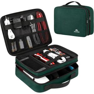 imageMATEIN Electronics Organizer Travel Case Water Resistant Cable Organizer Bag for Travel Essentials Tech Gifts for Men Storage Bag as Accessories for Phone Cord Tablet BlackDark Green