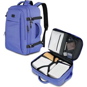 imageMATEIN Expandable Travel Backpack for Women 50L Carry on Backpack with Wet Bag Flight Approved Luggage Daypack Suitcase Large Weekender Bag Water Resistant Lightweight Daypack Gift for Travel WomenPeriwinkle Blue