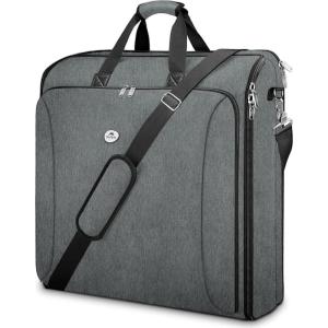 imageMATEIN Garment Bags for Travel Large Double Layer Suit Bags with Shoulder Strap for Men Women Foldable Carry On Garment Bags for Hanging Clothes Convertible Business Luggage Weekender Bags BlackGrey