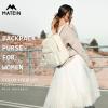 imageMATEIN Mini Backpack for Women Waterproof Stylish Daypack Purse Shoulder Bag with USB Charging Port Lightweight Small Casual Daily Travel Backpack Lady Girls Gifts for Work School 2pcs Sets BlackBeige