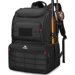 imageMATEIN Fishing Backpack Tackle Box Water Resistant Tackle Backpack Fishing Bags with Cooler ampamp Rod Holders Large Fishing Tackle Bag Storage Fishing Gear Accessories Fishing Gifts for Men Black