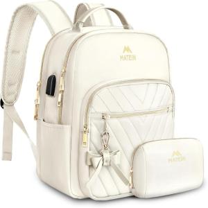 imageMATEIN Mini Backpack for Women Waterproof Stylish Daypack Purse Shoulder Bag with USB Charging Port Lightweight Small Casual Daily Travel Backpack Lady Girls Gifts for Work School 2pcs Sets BlackBeige