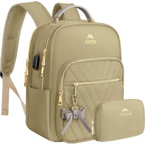 imageMATEIN Mini Backpack for Women Waterproof Stylish Daypack Purse Shoulder Bag with USB Charging Port Lightweight Small Casual Daily Travel Backpack Lady Girls Gifts for Work School 2pcs Sets BlackChampagne