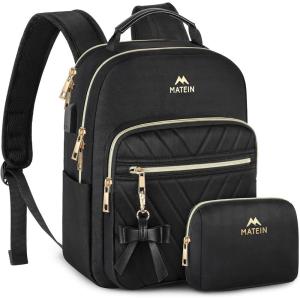 imageMATEIN Mini Backpack for Women Waterproof Stylish Daypack Purse Shoulder Bag with USB Charging Port Lightweight Small Casual Daily Travel Backpack Lady Girls Gifts for Work School 2pcs Sets BlackBlack