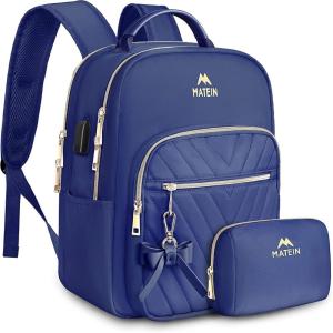 imageMATEIN Mini Backpack for Women Waterproof Stylish Daypack Purse Shoulder Bag with USB Charging Port Lightweight Small Casual Daily Travel Backpack Lady Girls Gifts for Work School 2pcs Sets BlackBlue