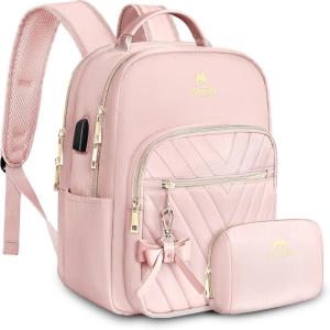 imageMATEIN Mini Backpack for Women Waterproof Stylish Daypack Purse Shoulder Bag with USB Charging Port Lightweight Small Casual Daily Travel Backpack Lady Girls Gifts for Work School 2pcs Sets BlackPink