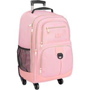 imageMATEIN Roller Backpack 18 inch Large Travel Laptop Bag with 4 Wheels for Adults Heavy Duty Wheeled Suitcase Luggage Pack for Work Business Rolling Spinner Computer Rucksack for Men Women BlackPink