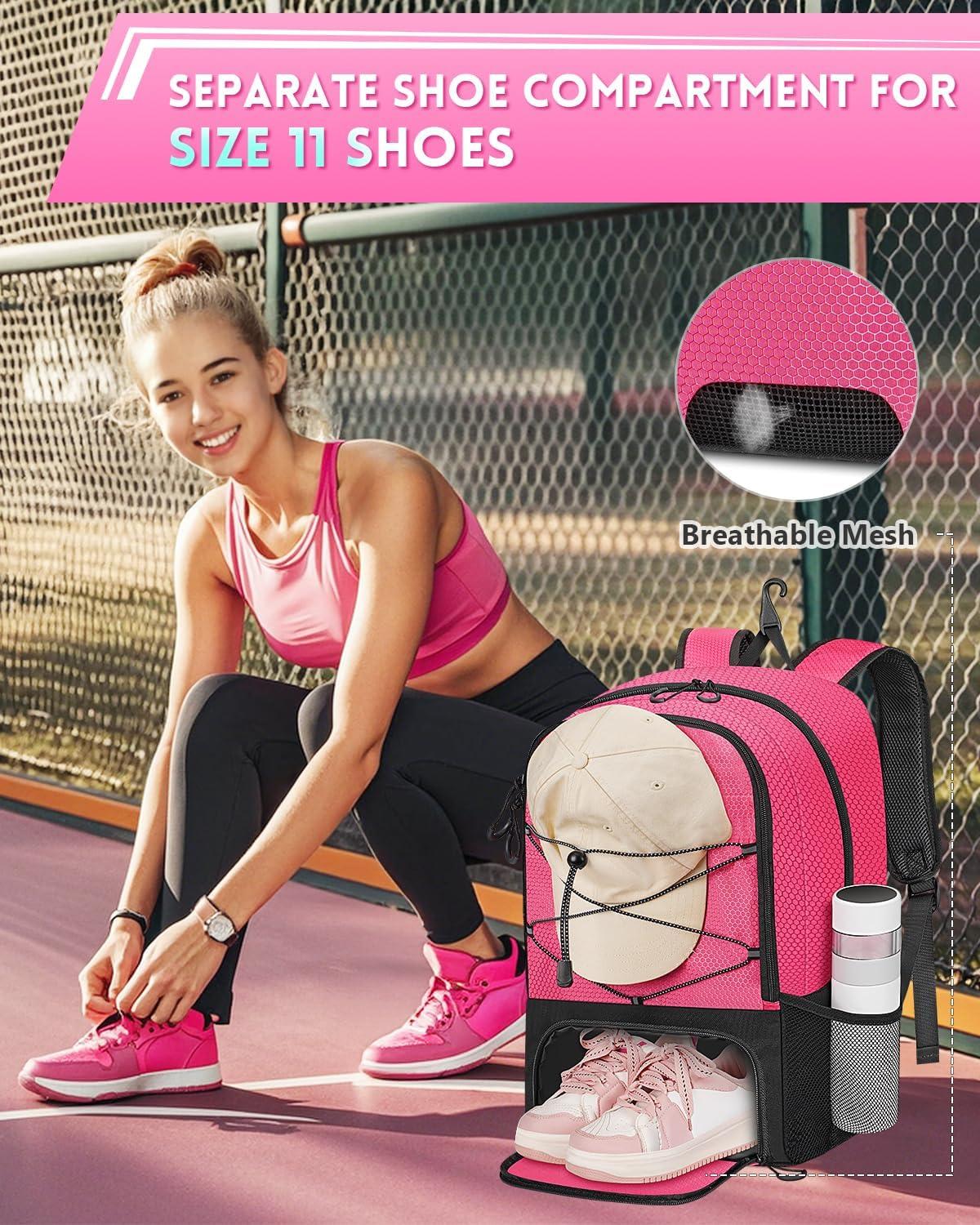 imageMATEIN Soccer Bags for Girls Large Girls Soccer Backpack with Ball ampamp Shoes Compartment Lightweight Basketball Bag with Fence Hook Water Resistant Sports Backpack Fits 156 Inch Laptop