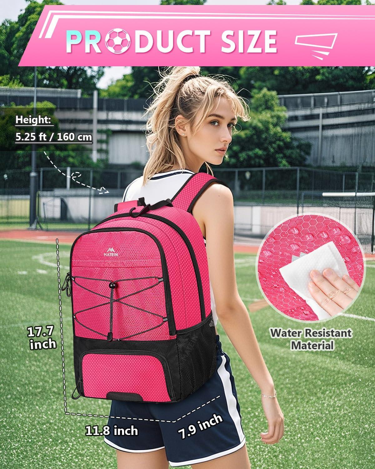 imageMATEIN Soccer Bags for Girls Large Girls Soccer Backpack with Ball ampamp Shoes Compartment Lightweight Basketball Bag with Fence Hook Water Resistant Sports Backpack Fits 156 Inch Laptop