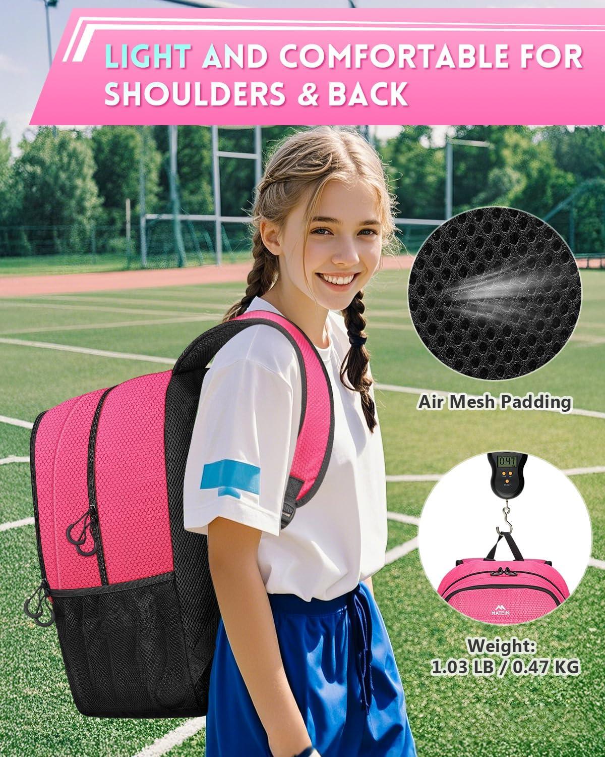 imageMATEIN Soccer Bags for Girls Large Girls Soccer Backpack with Ball ampamp Shoes Compartment Lightweight Basketball Bag with Fence Hook Water Resistant Sports Backpack Fits 156 Inch Laptop