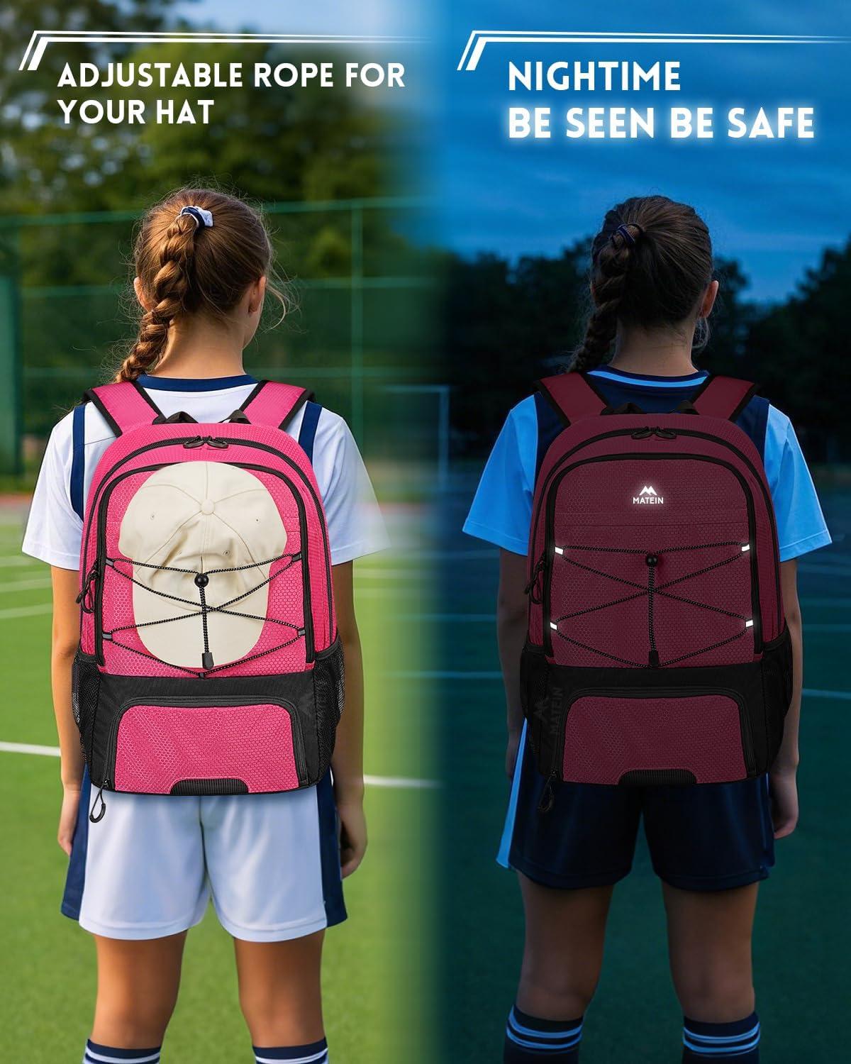 imageMATEIN Soccer Bags for Girls Large Girls Soccer Backpack with Ball ampamp Shoes Compartment Lightweight Basketball Bag with Fence Hook Water Resistant Sports Backpack Fits 156 Inch Laptop