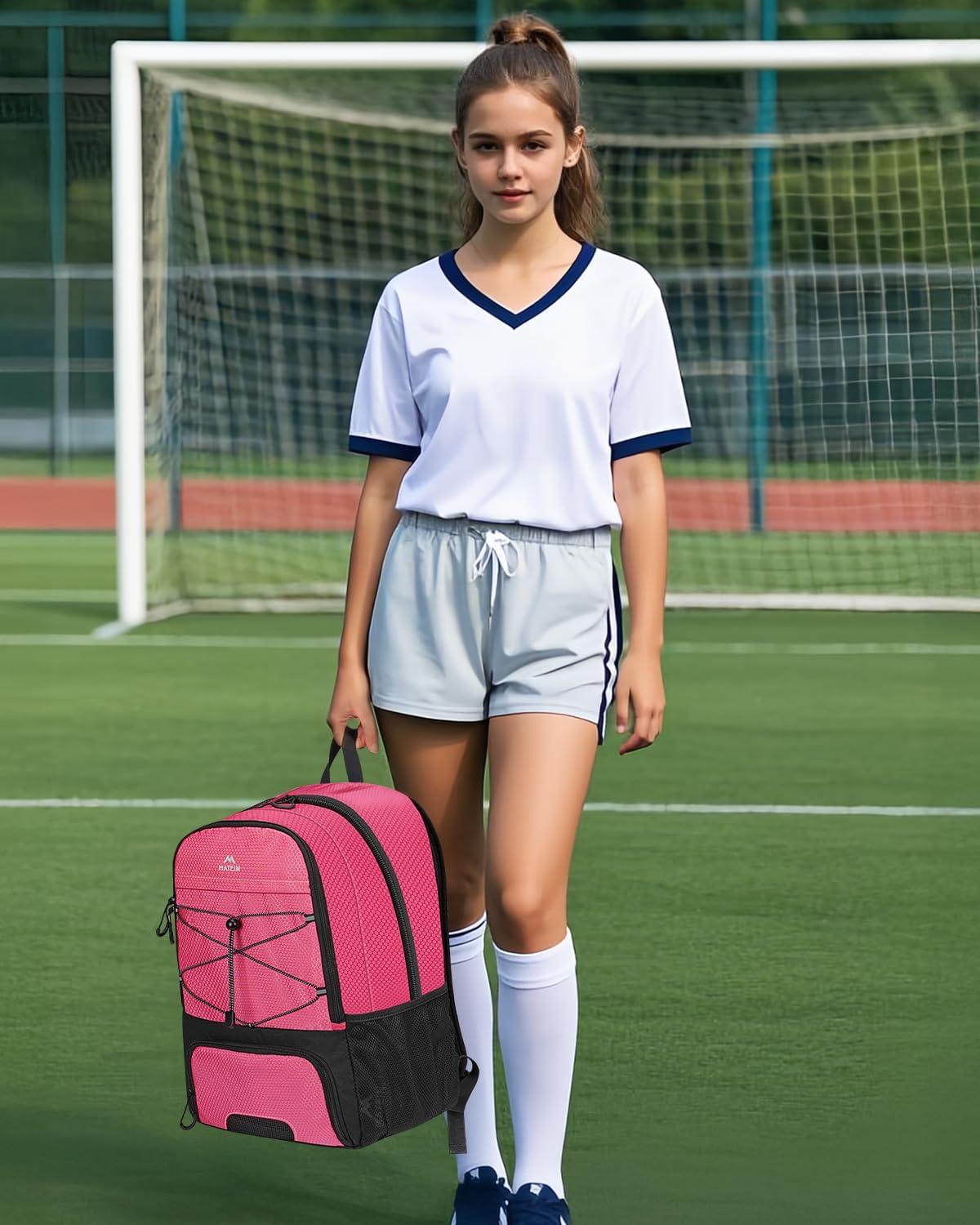 imageMATEIN Soccer Bags for Girls Large Girls Soccer Backpack with Ball ampamp Shoes Compartment Lightweight Basketball Bag with Fence Hook Water Resistant Sports Backpack Fits 156 Inch Laptop