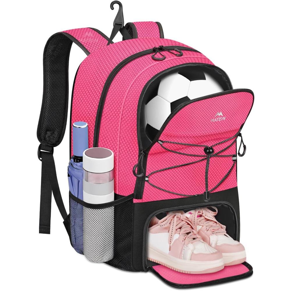 imageMATEIN Soccer Bags for Girls Large Girls Soccer Backpack with Ball ampamp Shoes Compartment Lightweight Basketball Bag with Fence Hook Water Resistant Sports Backpack Fits 156 Inch Laptop