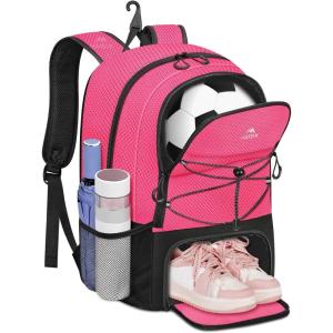 imageMATEIN Soccer Bags for Girls Large Girls Soccer Backpack with Ball ampamp Shoes Compartment Lightweight Basketball Bag with Fence Hook Water Resistant Sports Backpack Fits 156 Inch Laptop