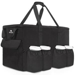 imageMATEIN Food Delivery Bag XXL  23x14x15 inches Water Resistant Large Insulated Hot ampamp Cooler Catering Bags with Cup Holders for Food Deliveries Pizza Warmer Carrying Case BlackBlack
