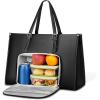 imageMATEIN Work Tote with Lunch Compartment PU Leather 156 Inch Laptop Lunch Bags Lightweight Lunch Purse Women with Laptop Compartment for Travel Picnic Ladies Gift Light PurpleBlack