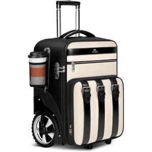 imageMATEIN Rolling Luggage for Women with Large Wheels Anti Theft Fashion Wheeled Travel Fits 17quot Roller Suitcase with Shoulder Strap for Trolley Bag with USB Port Black White