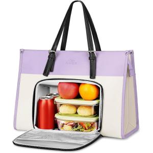 imageMATEIN Work Tote with Lunch Compartment PU Leather 156 Inch Laptop Lunch Bags Lightweight Lunch Purse Women with Laptop Compartment for Travel Picnic Ladies Gift Light PurpleLight Purple