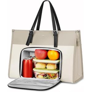imageMATEIN Work Tote with Lunch Compartment PU Leather 156 Inch Laptop Lunch Bags Lightweight Lunch Purse Women with Laptop Compartment for Travel Picnic Ladies Gift Light PurpleBrown
