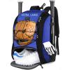 imageMATEIN Baseball Backpack Softball Bat Bag with Shoes Compartment for Youth Boys and Adult Lightweight Baseball Bag with Fence Hook Hold TBall Bat Batting Mitten Helmet Caps Teeball GearBlue