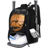 imageMATEIN Baseball Backpack Softball Bat Bag with Shoes Compartment for Youth Boys and Adult Lightweight Baseball Bag with Fence Hook Hold TBall Bat Batting Mitten Helmet Caps Teeball GearBlack