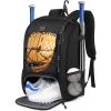 imageMATEIN Baseball Backpack Softball Bat Bag with Shoes Compartment for Youth Boys and Adult Lightweight Baseball Bag with Fence Hook Hold TBall Bat Batting Mitten Helmet Caps Teeball GearBlack